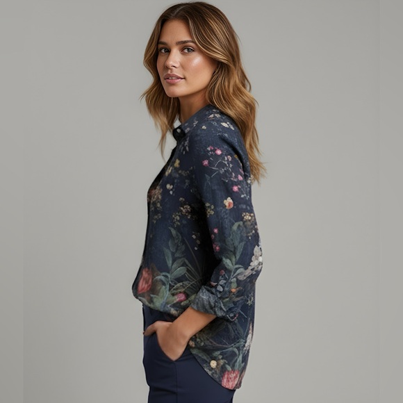 Boho Floral Print Blouse Blue - Picture 2 of 9